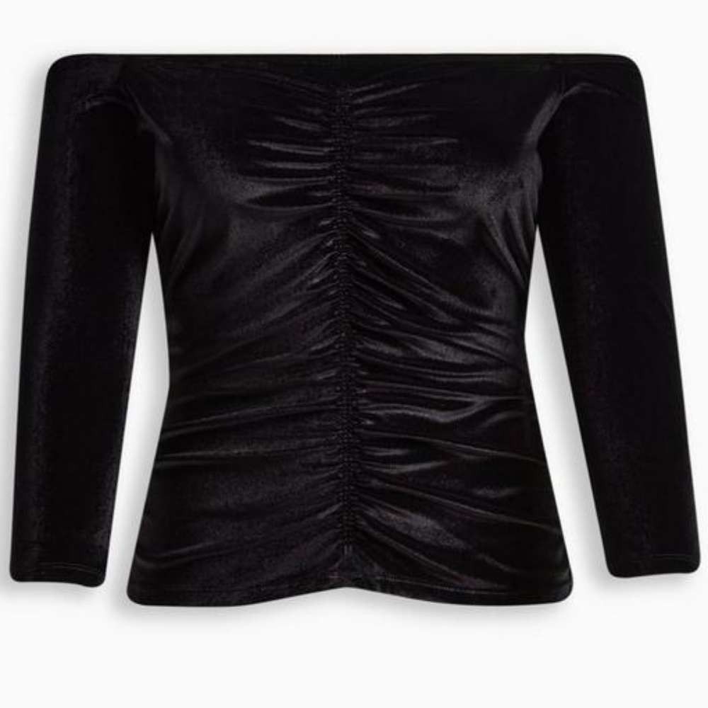 ⭐ Torrid Black Velvet Ruched Off Shoulder Long Sleeve Plus Size T… - Picture 4 of 4